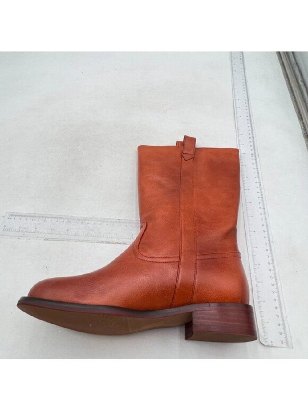 FOWT Women Platform Round Toe Knee High Boots Low Chunky Heel Riding Boots Brown